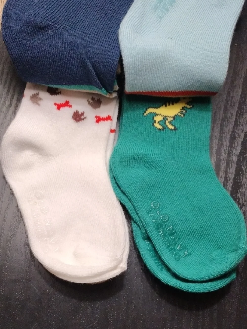Old Navy Baby Crew Socks - Teal, White & Yellow Dino Set